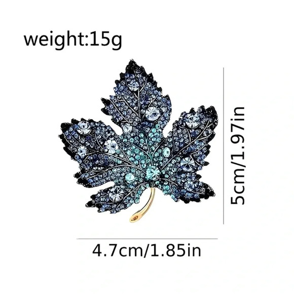Bria Red Maple Leaf Blue Crystal Brooch - Picture 3 of 8